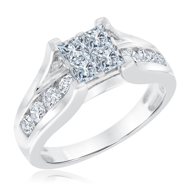 1 1/2ctw Princess Diamond Composite White Gold Engagement Ring | Harmony Collection