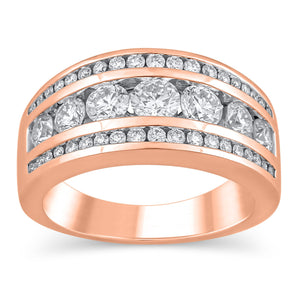 1 1/2ctw Round Diamond Channel-Set Three Row Rose Gold Anniversary Ring - Embrace Collection - Size 5