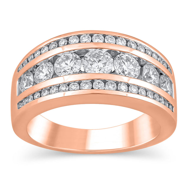 1 1/2ctw Round Diamond Channel-Set Three Row Rose Gold Anniversary Ring - Embrace Collection - Size 5