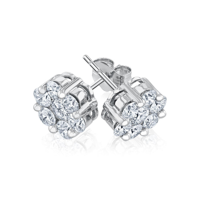 1 1/2ctw Round Diamond Composite Flower White Gold Stud Earrings