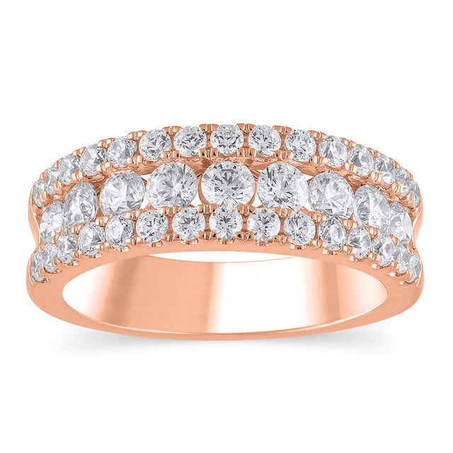 1 1/2ctw Round Diamond Three Row Rose Gold Anniversary Band - Embrace Collection - Size 7