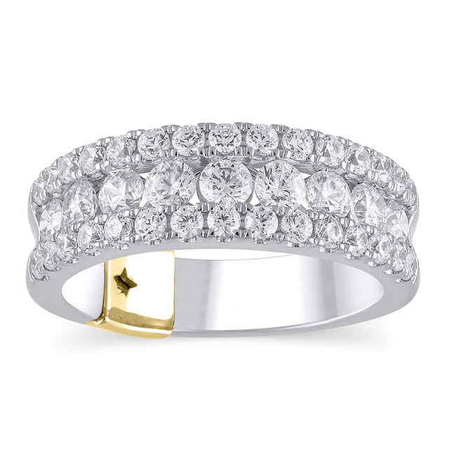 1 1/2ctw Round Diamond Three Row Two-Tone White and Yellow Gold Anniversary Band - Embrace Collection - Size 5