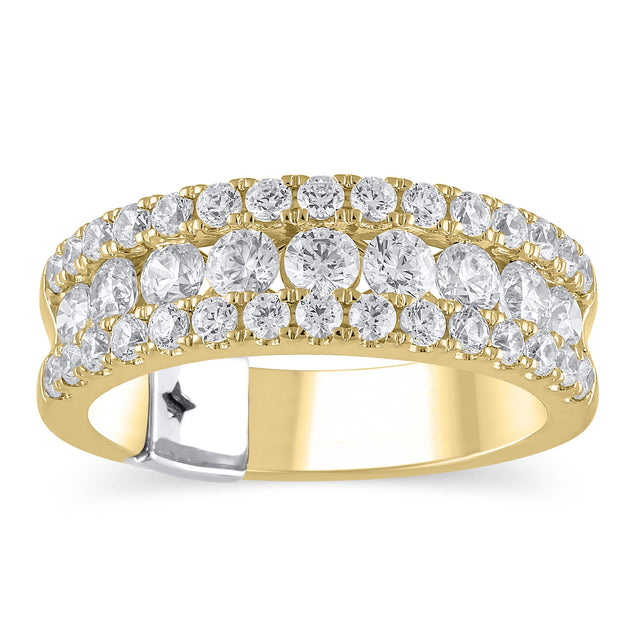 1 1/2ctw Round Diamond Three Row Two-Tone Yellow and White Gold Anniversary Band - Embrace Collection - Size 5