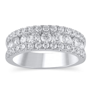 1 1/2ctw Round Diamond Three Row White Gold Anniversary Band - Embrace Collection - Size 5