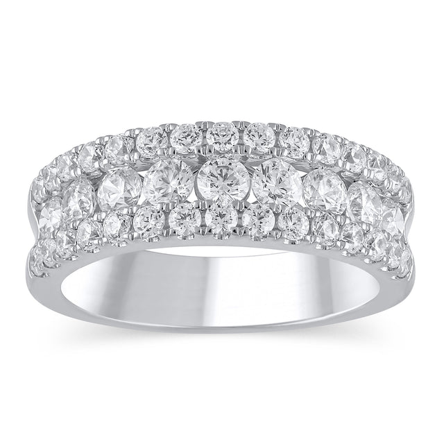 1 1/2ctw Round Diamond Three Row White Gold Anniversary Band - Embrace Collection - Size 5