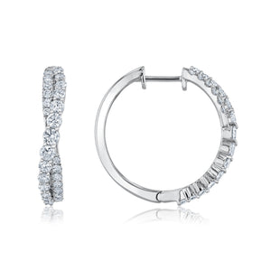1 1/2ctw Round Diamond Twist White Gold Hoop Earrings - Classic Collection