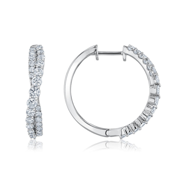 1 1/2ctw Round Diamond Twist White Gold Hoop Earrings - Classic Collection