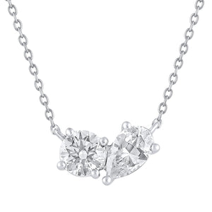 1 1/2ctw Round and Pear Lab Grown Diamond Toi et Moi White Gold Necklace