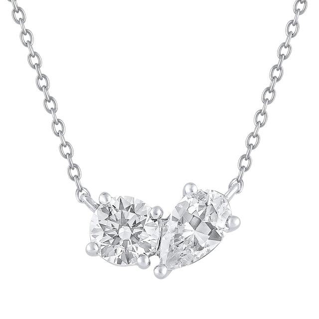 1 1/2ctw Round and Pear Lab Grown Diamond Toi et Moi White Gold Necklace