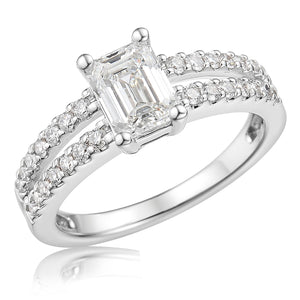 1 1/3ctw Emerald Diamond White Gold Engagement Ring | Size 5