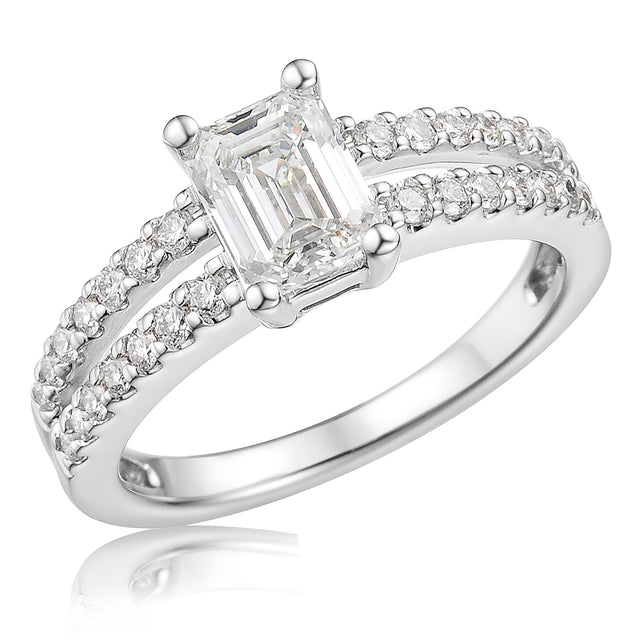 1 1/3ctw Emerald Diamond White Gold Engagement Ring | Size 5