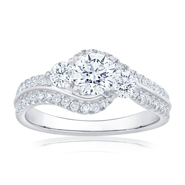 1 1/3ctw Round Diamond White Gold Bypass Engagement Ring - Timeless Collection