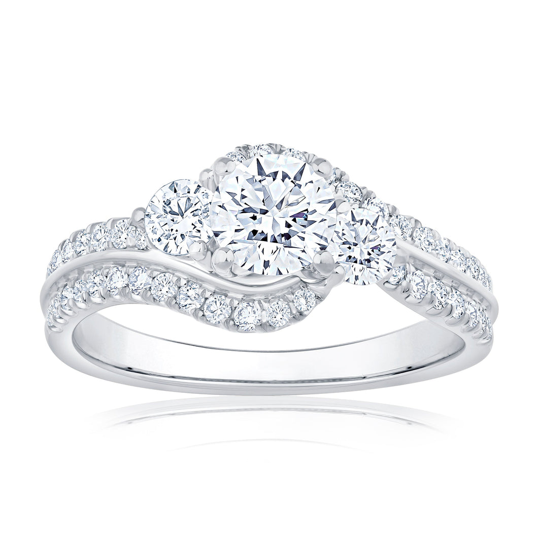1 1/3ctw Round Diamond White Gold Bypass Engagement Ring - Timeless Collection