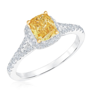 1 1/3ctw Yellow Cushion-Shaped Lab Grown Diamond Halo White Gold Engagement Ring