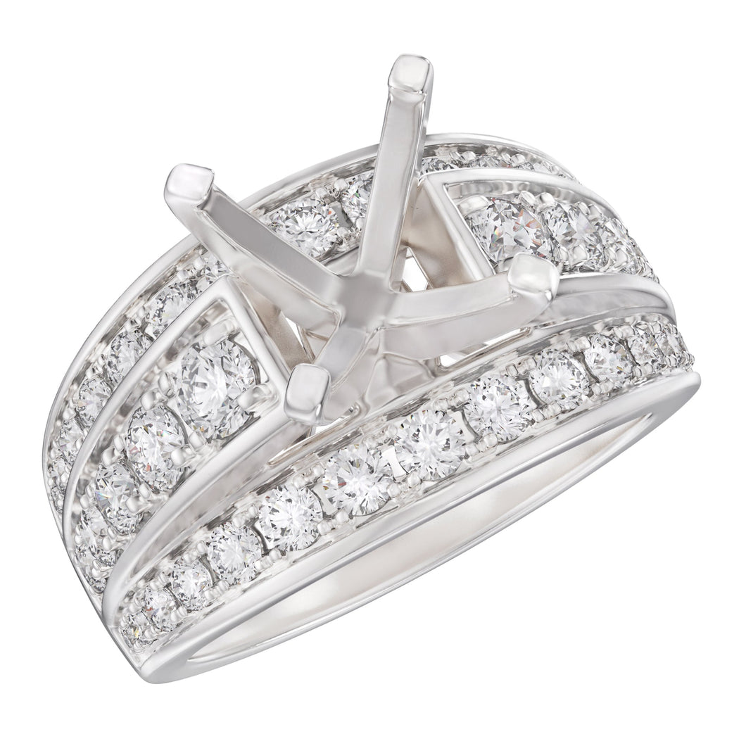 1 1/4ctw Diamond Three Row White Gold Engagement Ring Setting - Design Collection - Size 9