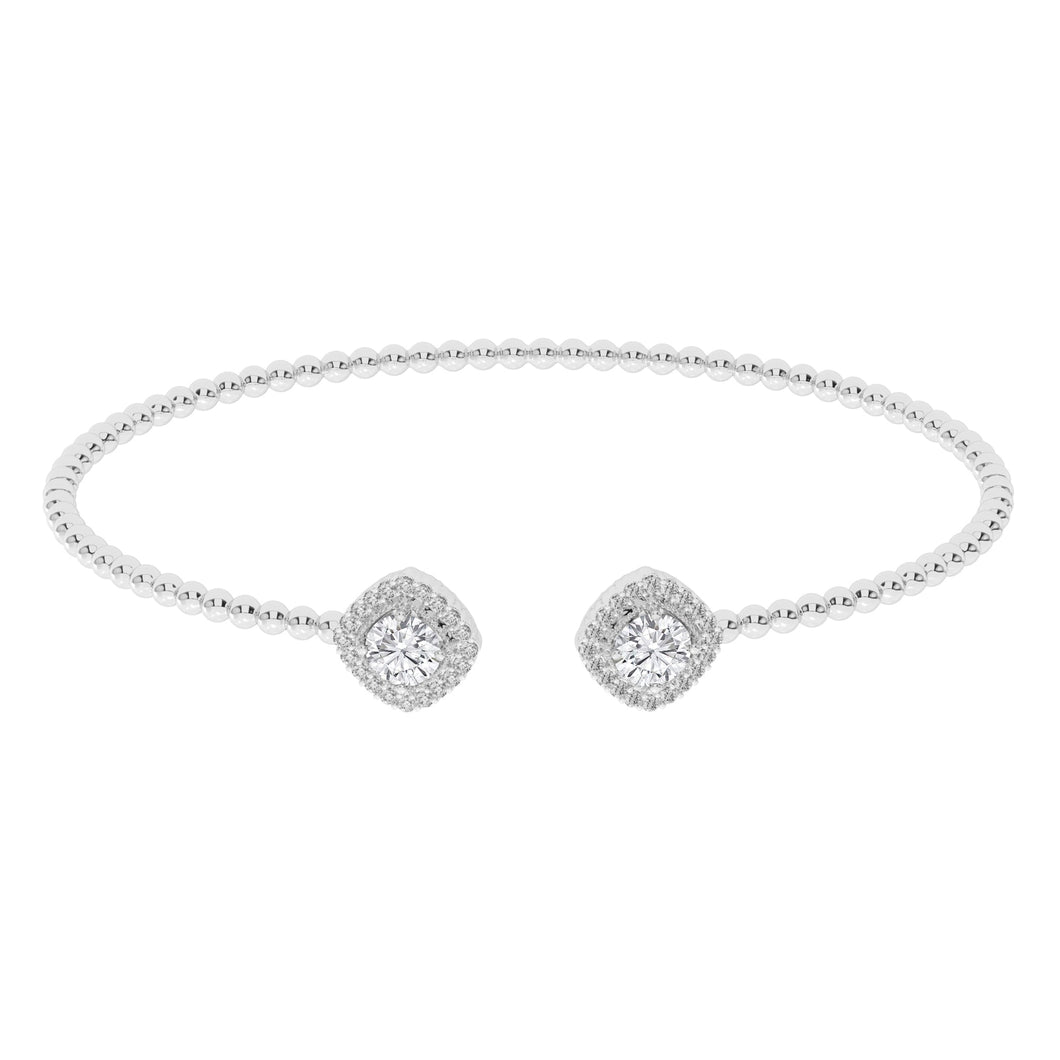 1 1/4ctw Lab Grown Diamond White Gold Beaded Bangle Bracelet