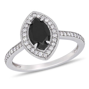 1 1/4ctw Marquise Black Diamond and Diamond Halo White Gold Engagement Ring - Size 7.5