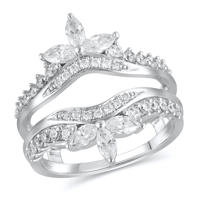 1 1/4ctw Marquise and Round Diamond White Gold Ring Guard - Embrace Collection - Size 5