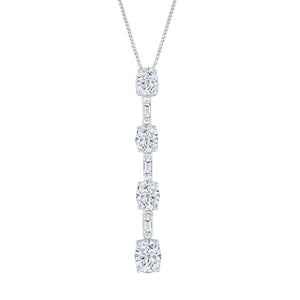 1 1/5ctw Oval and Baguette Lab Grown Diamond White Gold Drop Pendant Necklace