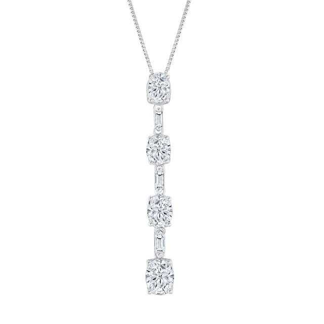 1 1/5ctw Oval and Baguette Lab Grown Diamond White Gold Drop Pendant Necklace