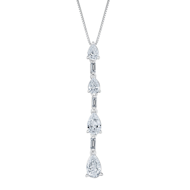 1 1/5ctw Pear and Baguette Lab Grown Diamond White Gold Drop Pendant Necklace