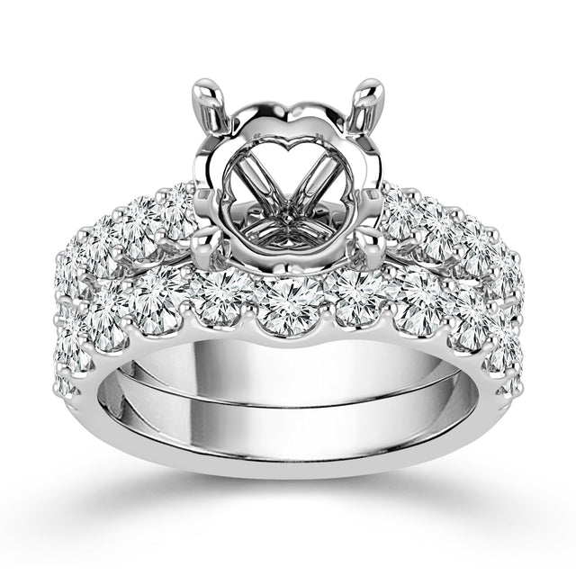 1 3/4ctw Diamond White Gold Engagement Ring Setting and Wedding Ring Bridal Set