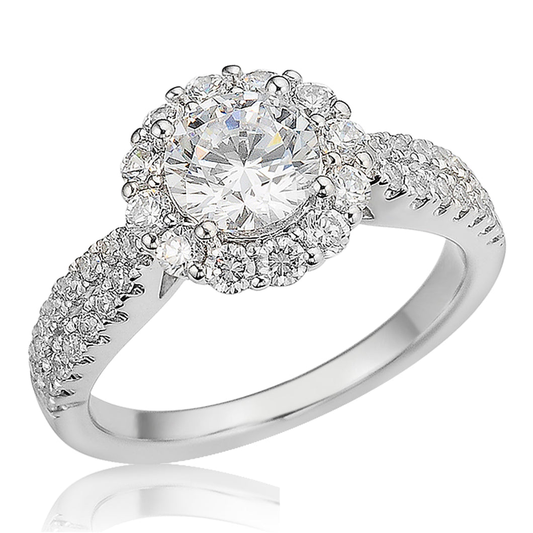 1 3/4ctw Round Diamond Blooming Halo White Gold Engagement Ring | Size 5