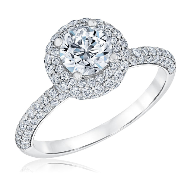 1 3/4ctw Round Diamond Pave Halo White Gold Engagement Ring | Timeless Collection
