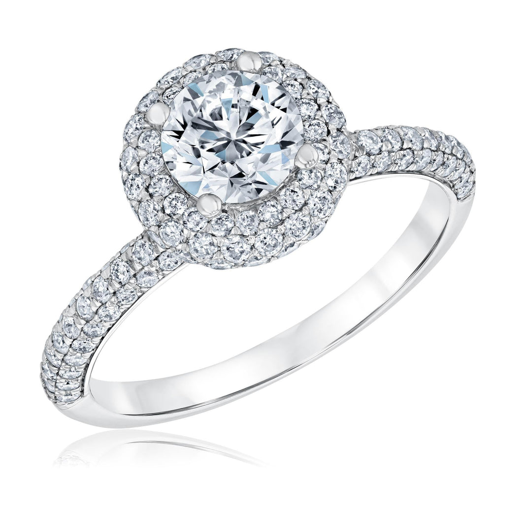 1 3/4ctw Round Diamond Pave Halo White Gold Engagement Ring | Timeless Collection
