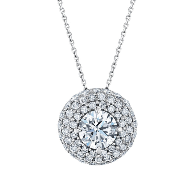 1 3/4ctw Round Lab Grown Diamond Double Halo White Gold Pendant Necklace