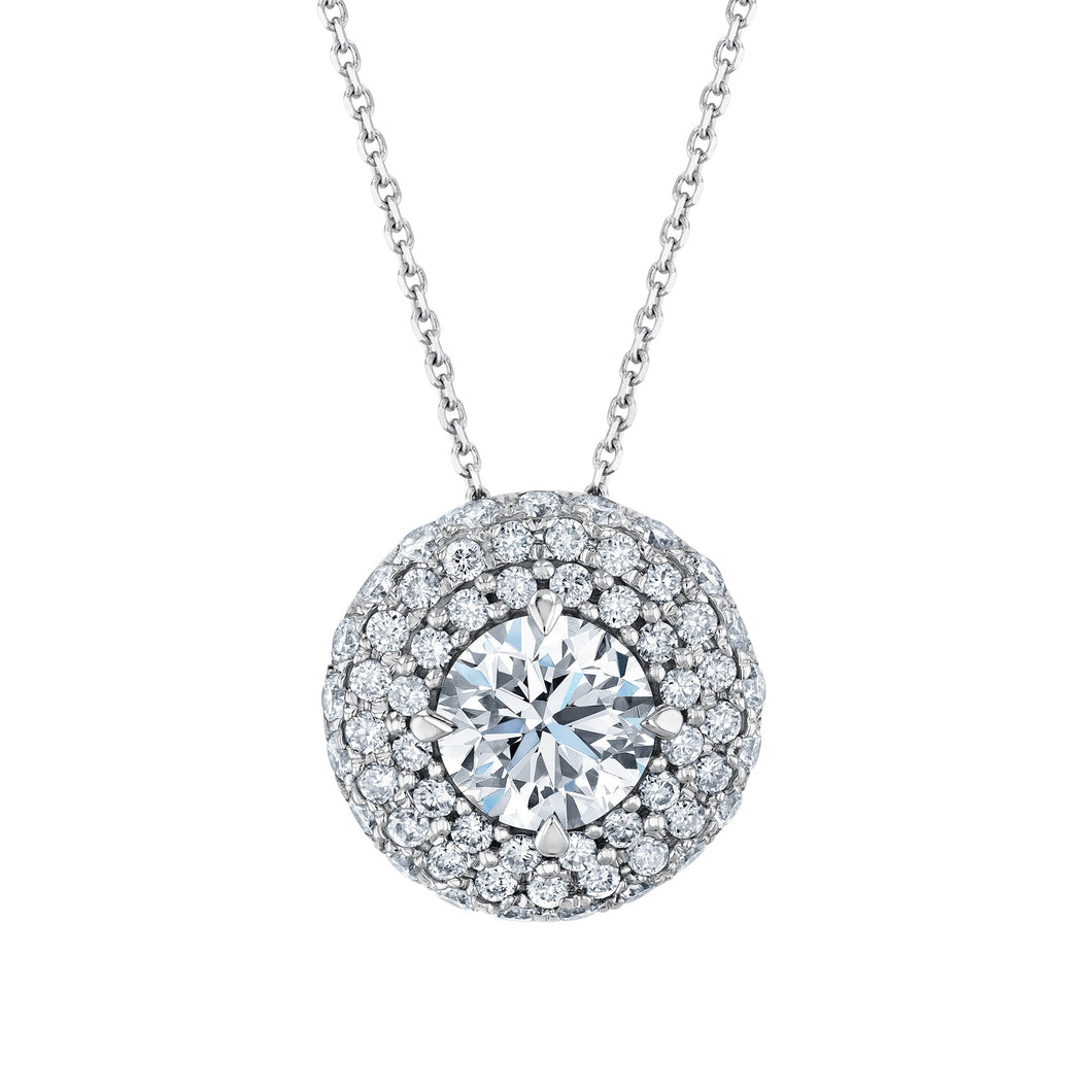 1 3/4ctw Round Lab Grown Diamond Double Halo White Gold Pendant Necklace