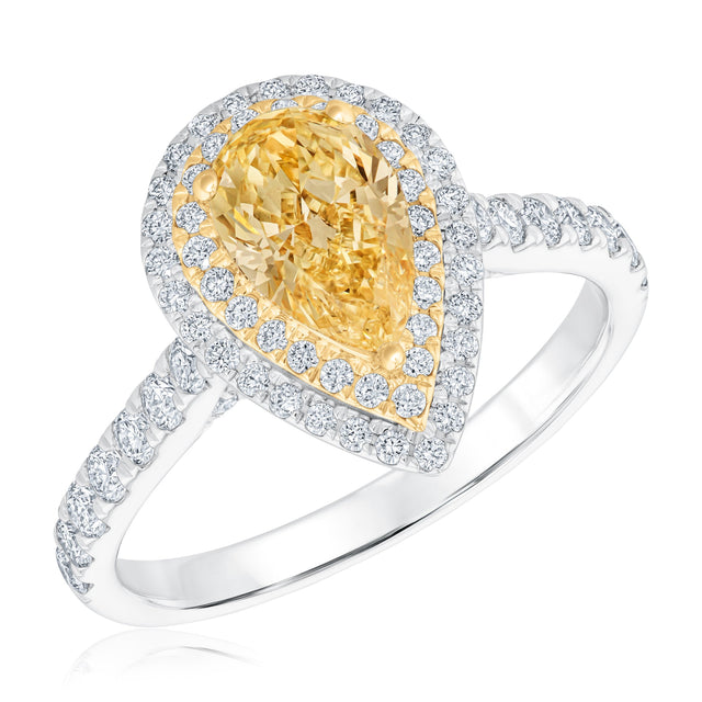 1 3/4ctw Yellow Pear-Shaped Lab Grown Diamond Double Halo Two-Tone Engagement Ring