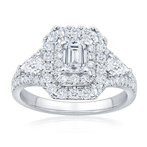 1 5/8ctw Emerald Diamond Double Halo White Gold Engagement Ring - Couture Collection