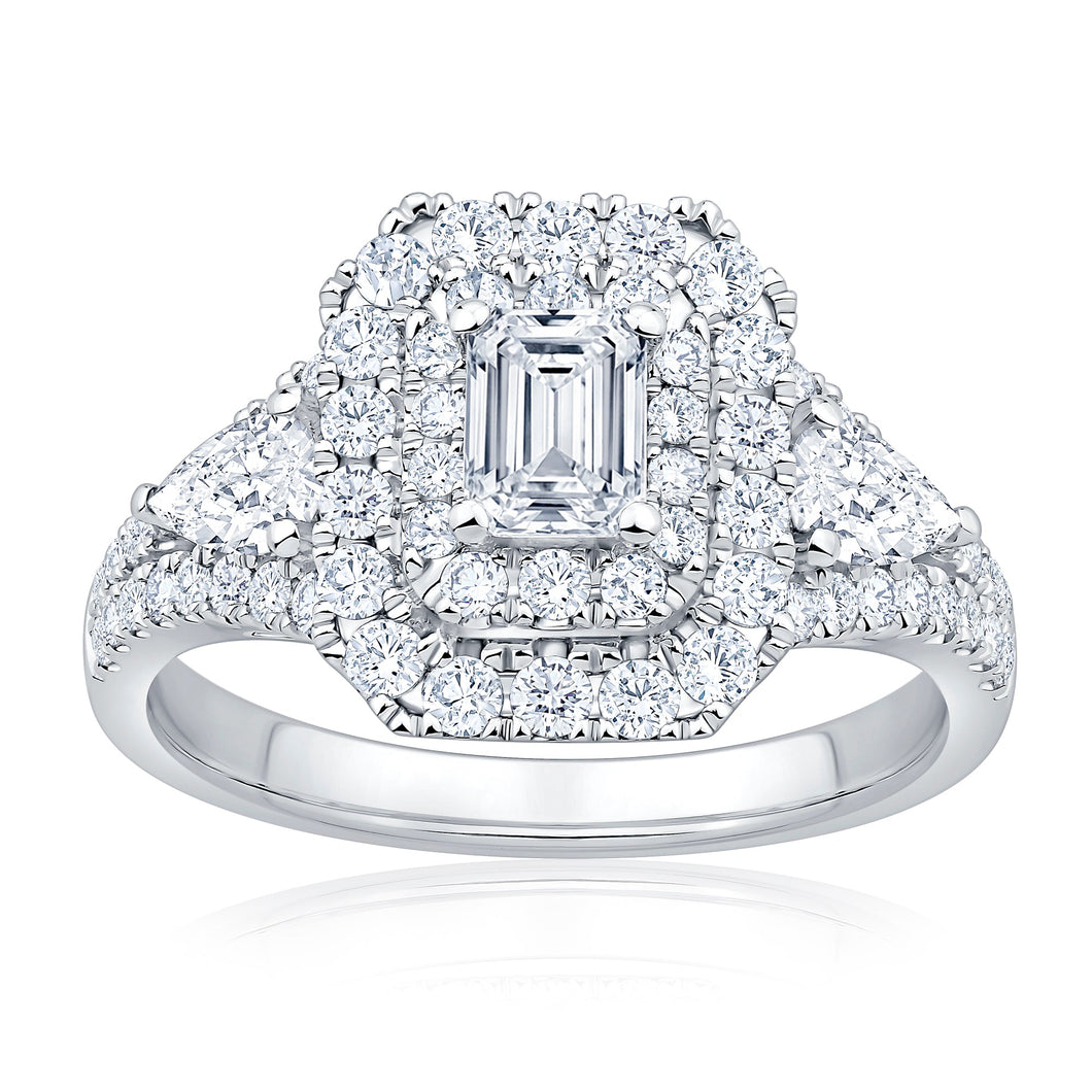 1 5/8ctw Emerald Diamond Double Halo White Gold Engagement Ring - Couture Collection