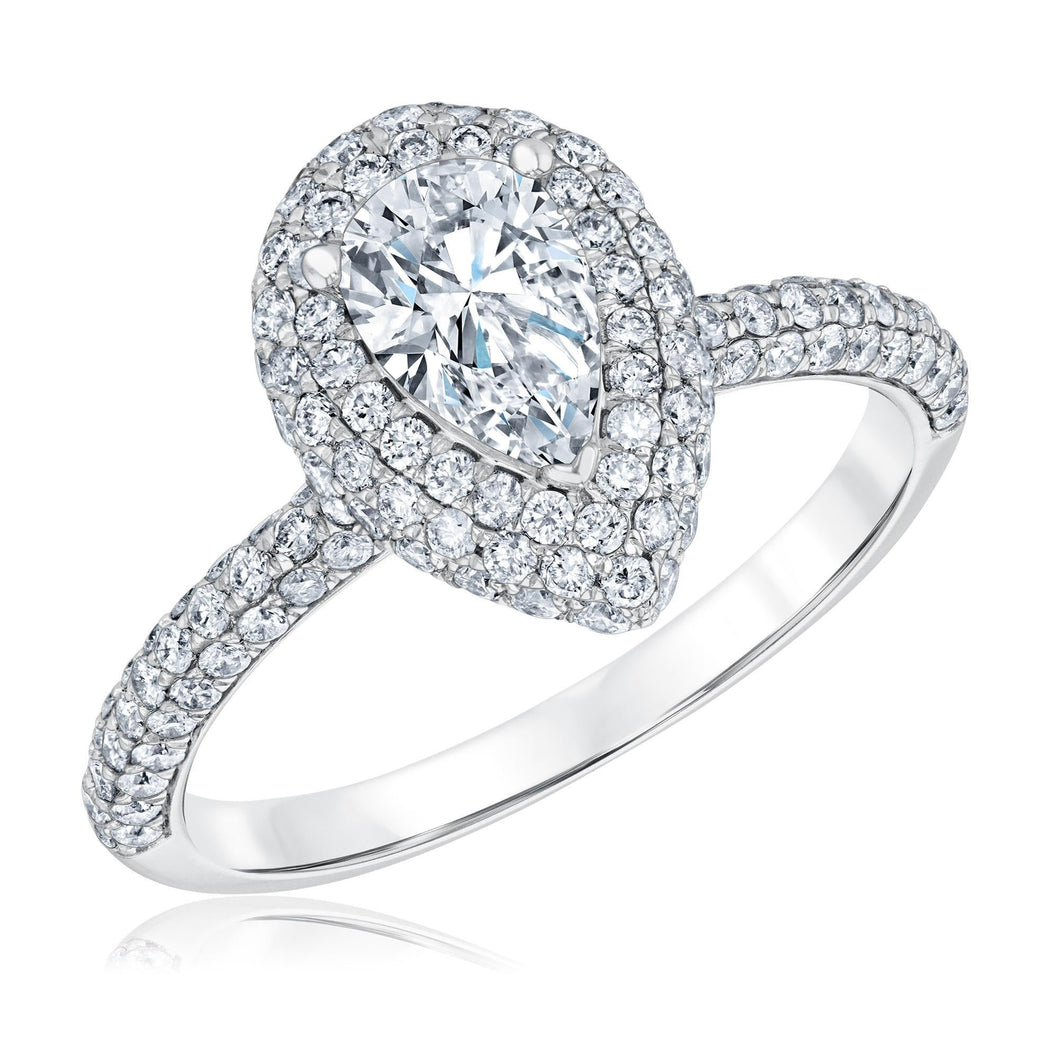 1 5/8ctw Pear Diamond Pave Halo White Gold Engagement Ring | Couture Collection