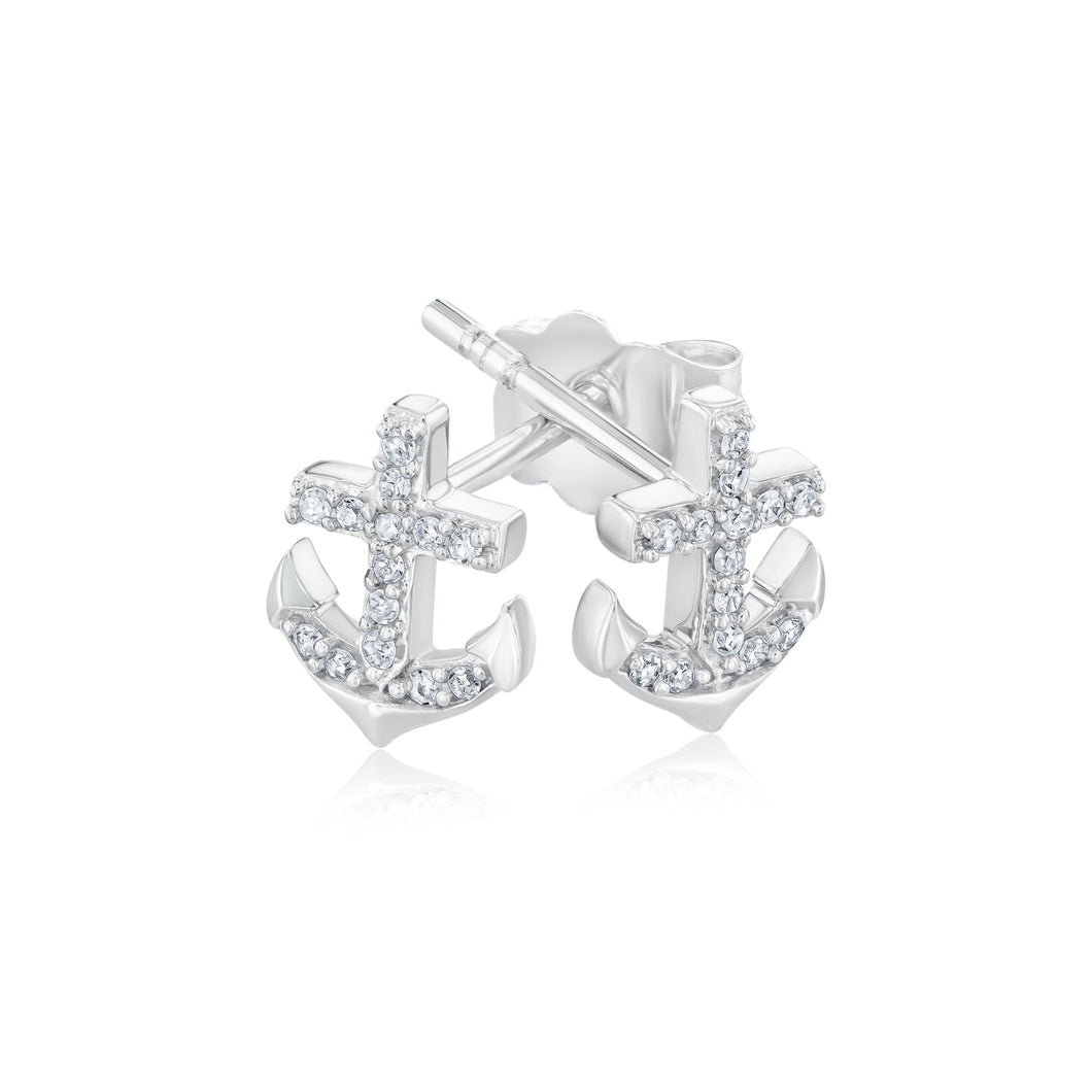 1/10ctw Diamond Anchor Sterling Silver Stud Earrings