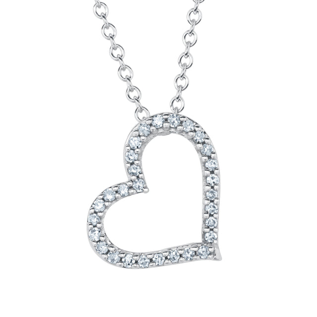 1/10ctw Diamond Asymmetrical Heart White Gold Pendant Necklace