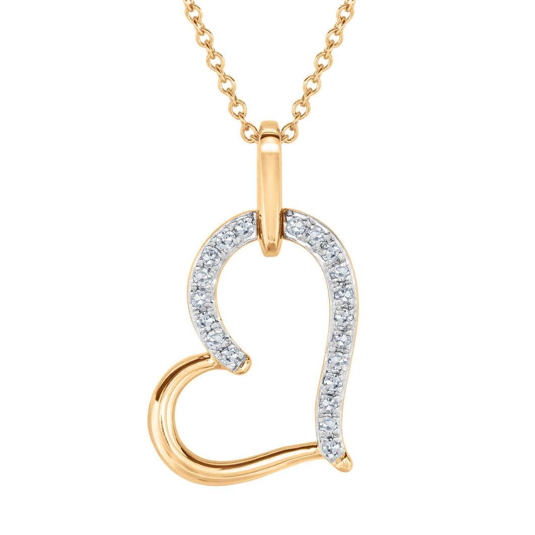 1/10ctw Diamond Asymmetrical Heart Yellow Gold Pendant Necklace