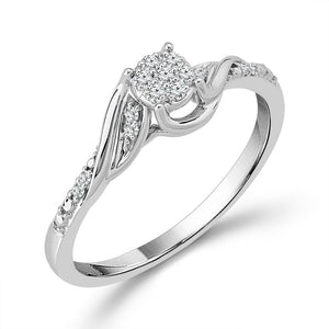 1/10ctw Diamond Cluster Bypass White Gold Promise Ring - Size 6.5