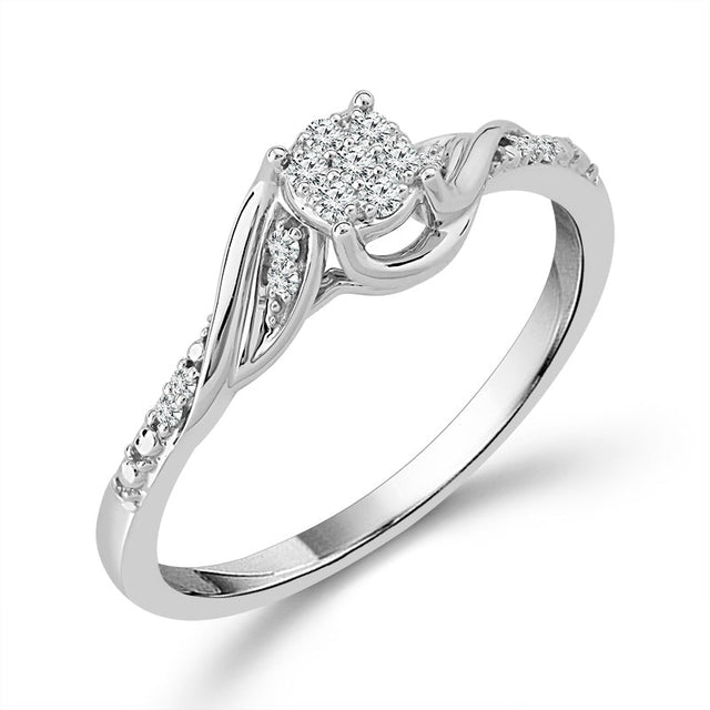 1/10ctw Diamond Cluster Bypass White Gold Promise Ring - Size 6.5
