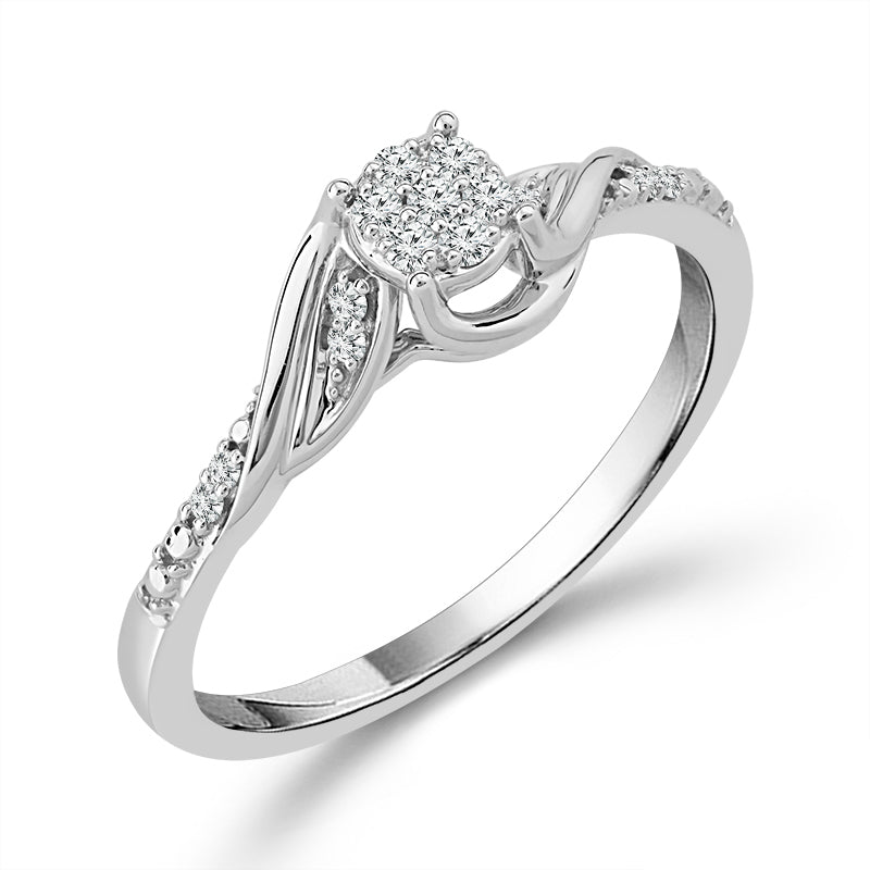1/10ctw Diamond Cluster Bypass White Gold Promise Ring - Size 6.5
