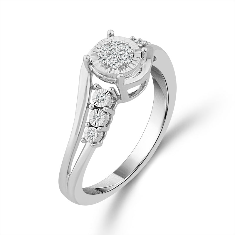 1/10ctw Diamond Cluster Miracle Setting White Gold Promise Ring - Size 7