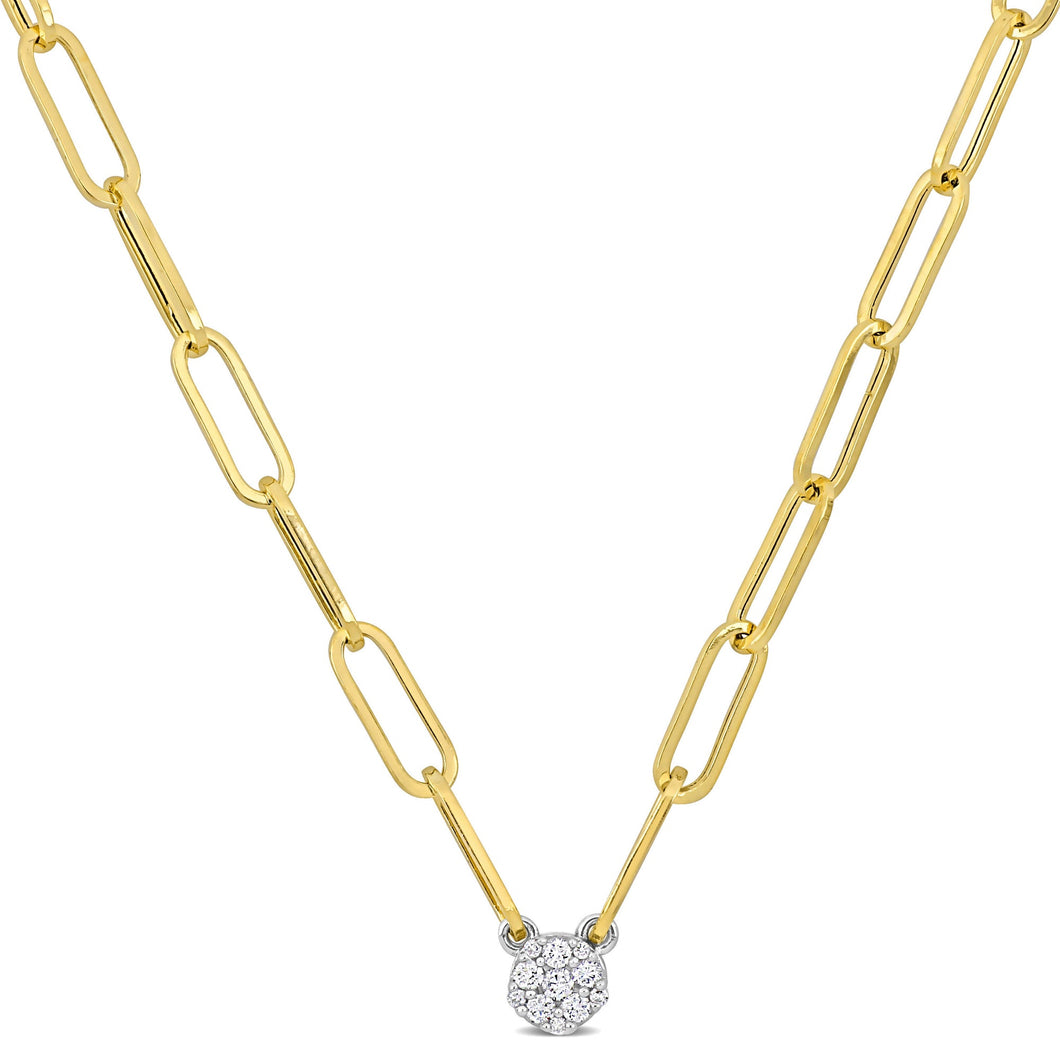1/10ctw Diamond Cluster Two-Tone Stationary Pendant Paperclip Chain Necklace