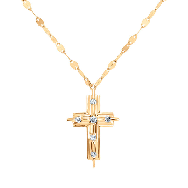 1/10ctw Diamond Cross Yellow Gold Pendant Necklace