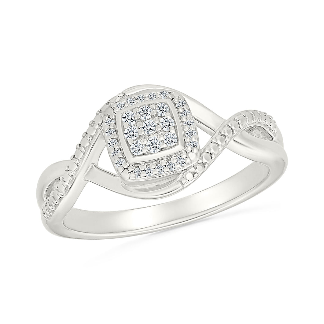 1/10ctw Diamond Cushion Cluster Frame Sterling Silver Promise Ring - Size 5.5