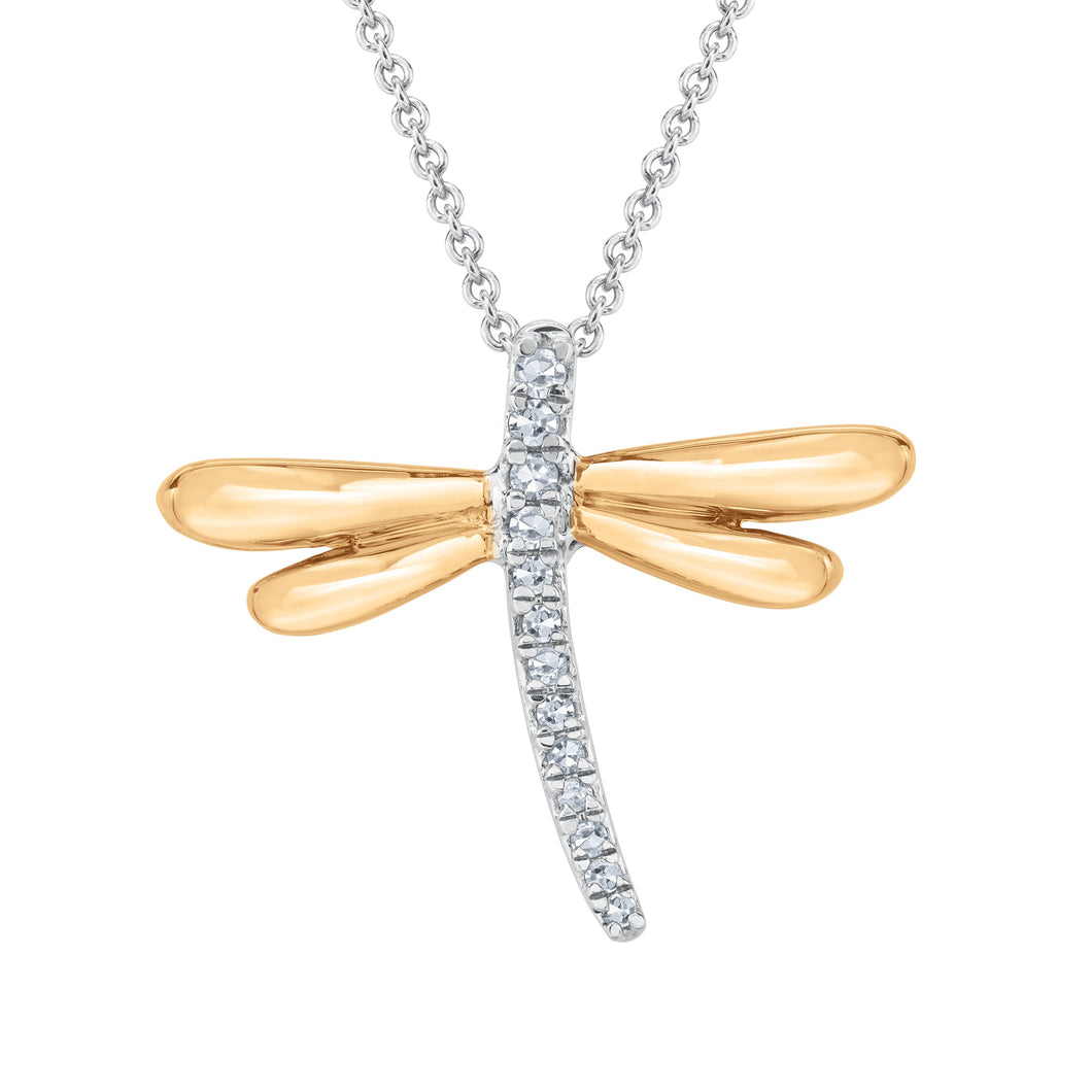 1/10ctw Diamond Dragonfly Two-Tone Pendant Necklace