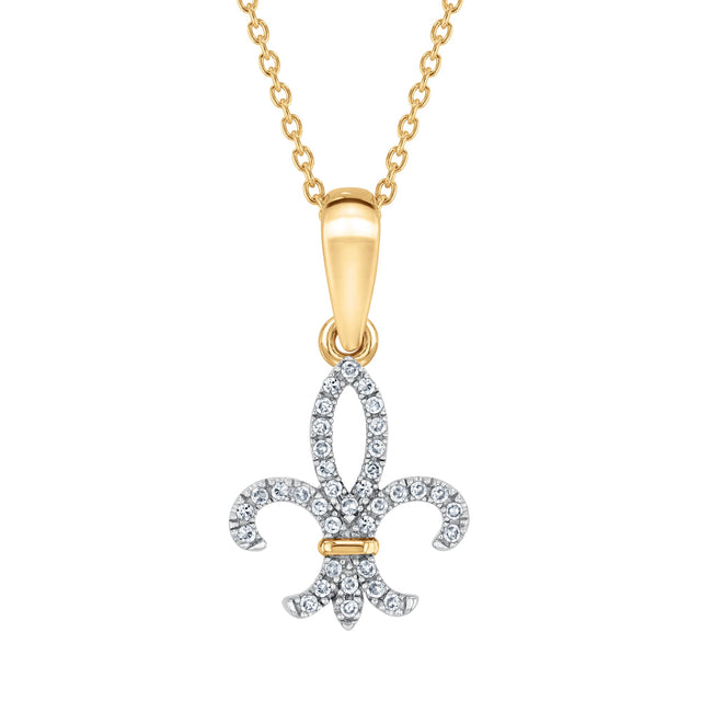 1/10ctw Diamond Fleur-de-Lis Yellow Gold Pendant Necklace