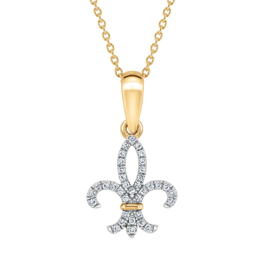 1/10ctw Diamond Fleur-de-Lis Yellow Gold Pendant Necklace
