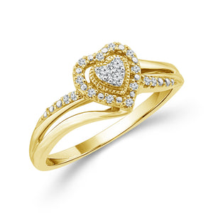 1/10ctw Diamond Heart Halo Yellow Gold Promise Ring - Size 7