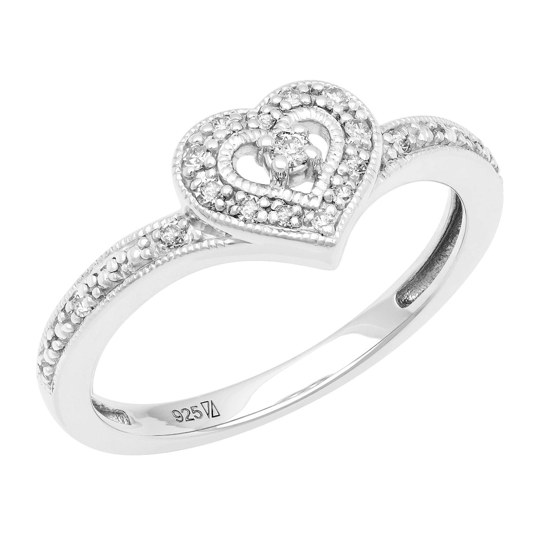 1/10ctw Diamond Heart Sterling Silver Promise Ring - Size 7